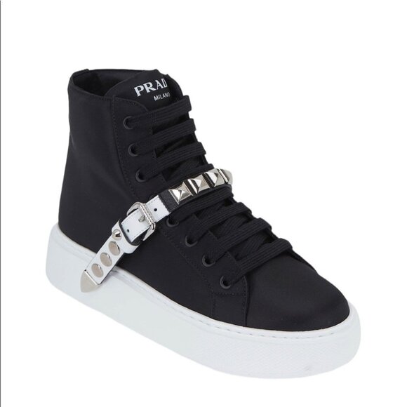 Prada Women’s Platform Studded High Top Sneakers Size 8 - Picture 1 of 9